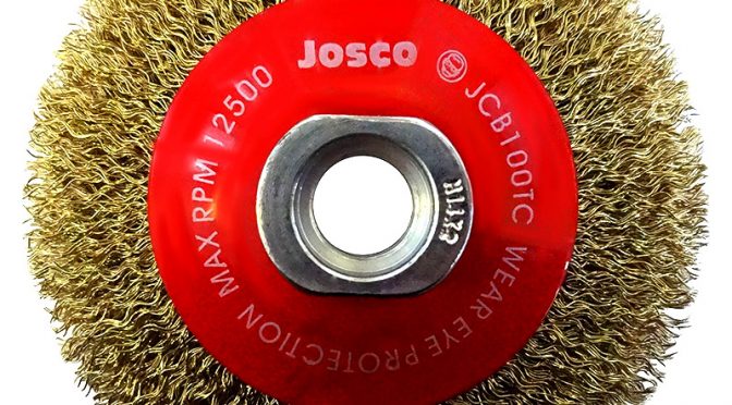 Josco 100mm Brass Coated Tyre Cord Steel Crimped Bevel Brush